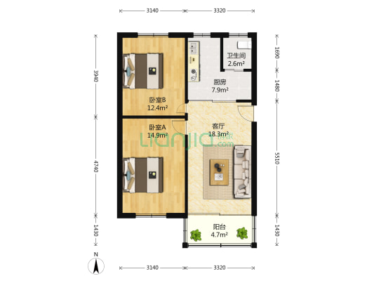 新德路502弄 2室2厅1卫 86平方
