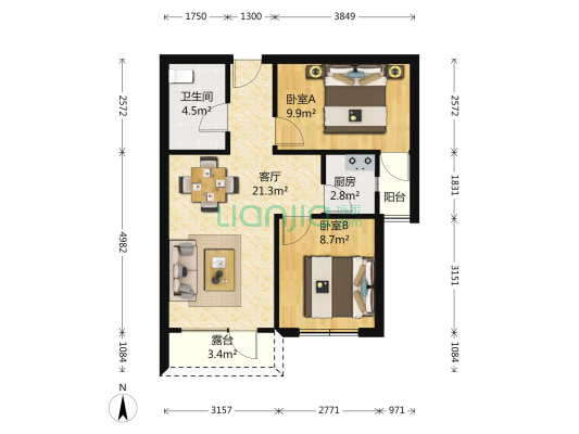 中海华庭 2室1厅1卫 63平方