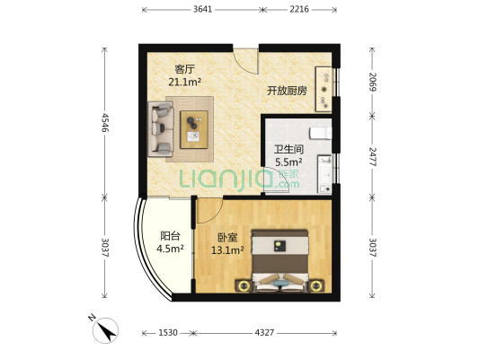 沙湖金港苑 1室1厅1卫 60平方