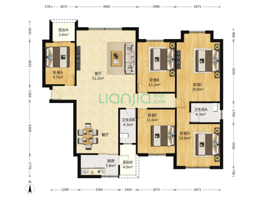 山水嘉园 5室1厅2卫 181平方