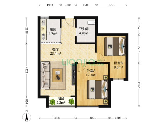 明筑轩小区 2室1厅1卫 83平方