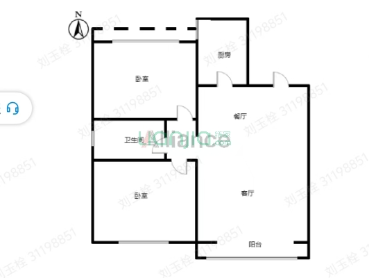 松林店，电梯房，南向两居室，可随意装修的房源-户型图
