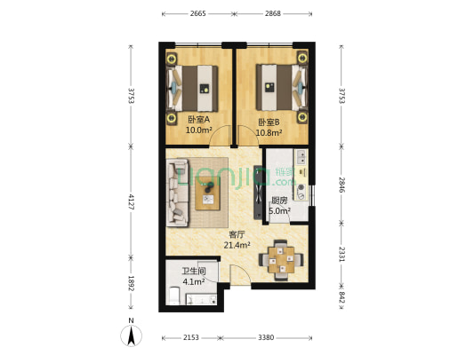 风尚国际公寓 2室1厅1卫 65平方
