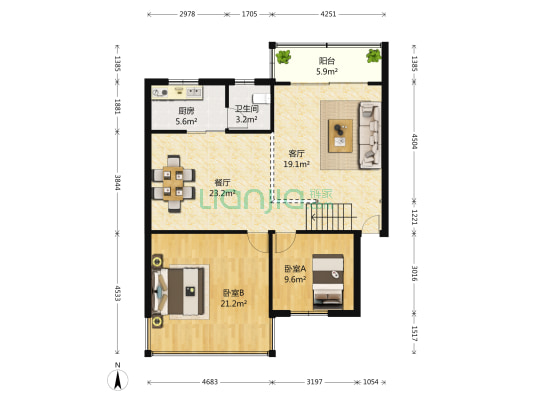 民基大楼 2室2厅1卫 108平方