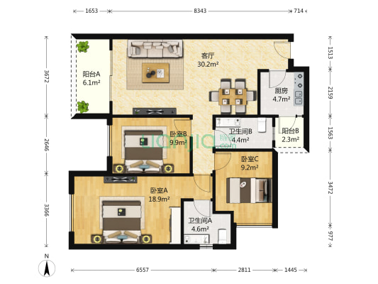 海棠湾 3室1厅2卫 116平方