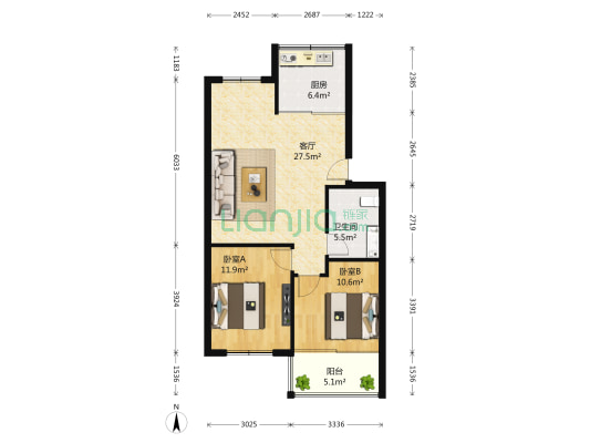 鑫园小区 2室1厅1卫 90平方