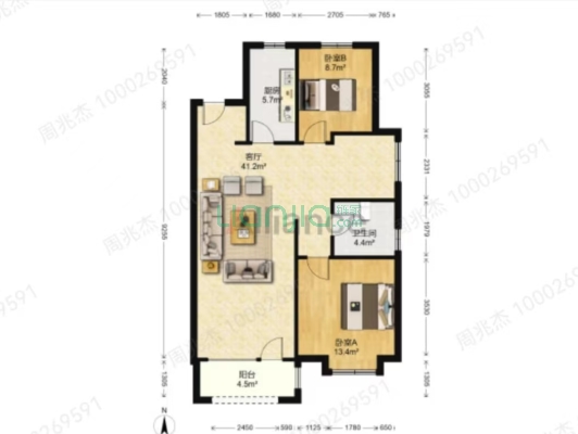 大社区，桃源新都孔雀城精装三居出售-户型图