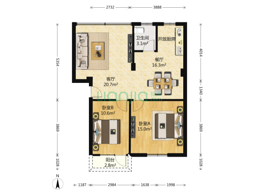 海口特警支队宿舍 2室2厅1卫 76平方