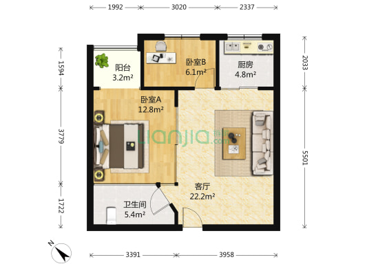 缔煌城电梯公寓 2室1厅1卫 73平方