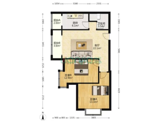 紫竹院小区 精装朝南两居 有本 有钥匙-户型图