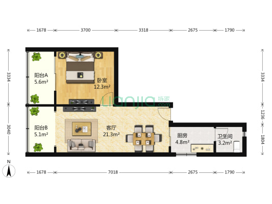 五昭路1号 1室1厅1卫 59平方