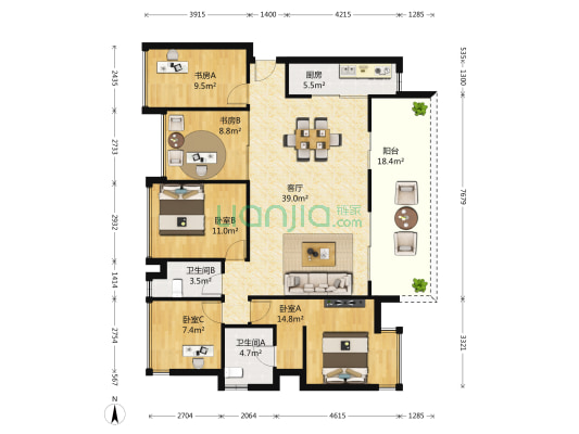 万科城四期 5室1厅2卫 149平方