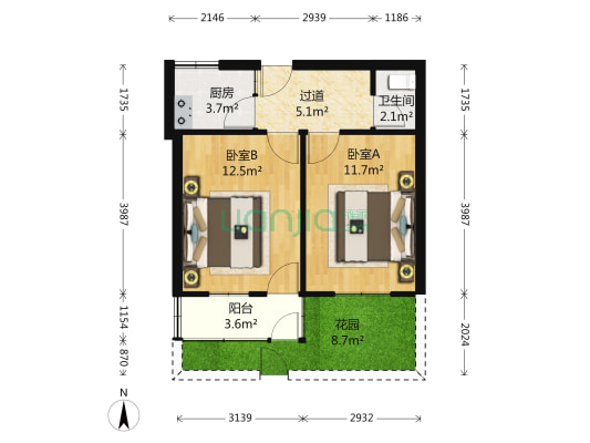 丁村小区 2室0厅1卫 50平方
