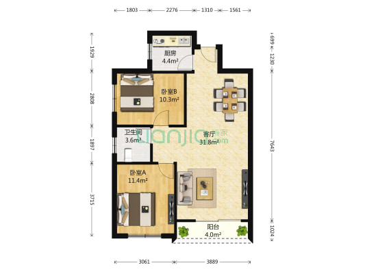 香缇美景 2室1厅1卫 82平方