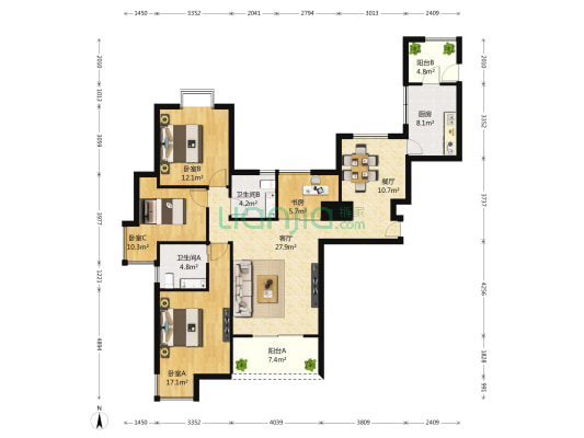建发中央湾区一期 4室2厅2卫 142平方