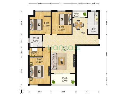 凤凰和鸣 3室1厅1卫 135平方