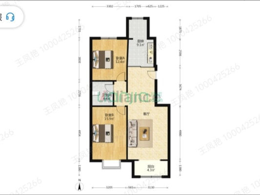 富兴公寓 带装修 两居户型 好位置 生活便利-户型图