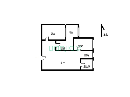 龙顺家园 标准两室、户型方正、高楼层视野开阔-户型图