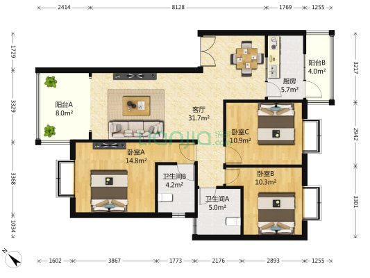 怡和茗居 3室1厅2卫 116平方