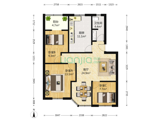 长江新村 3室1厅1卫 97平方