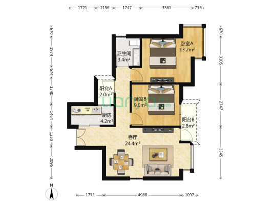 中海半山溪谷花园 2室1厅1卫 72平方