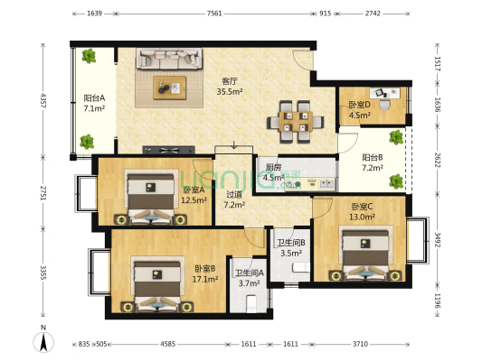 津南明珠 4室1厅2卫 139平方