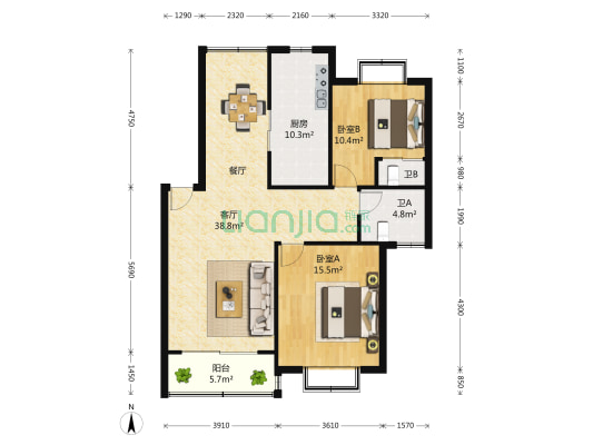 新青浦世纪苑 2室2厅2卫 101平方