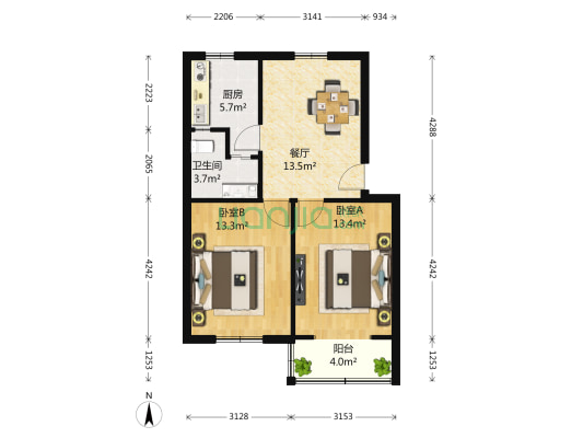 马塍路28号 2室1厅1卫 66平方