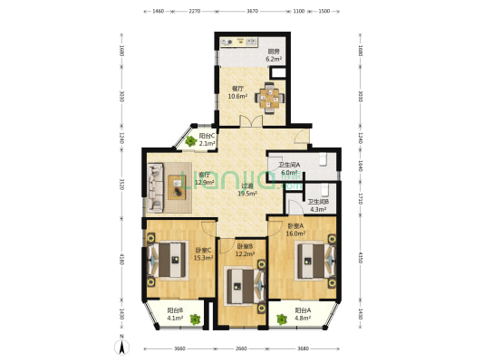 金龙花园 3室2厅2卫 165平方