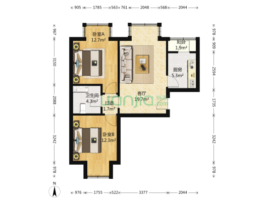 首尔甜城皓月园 2室1厅1卫 83平方