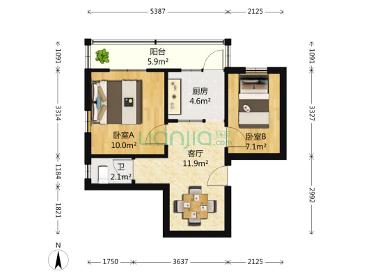 姜家圩 2室1厅1卫 54平方