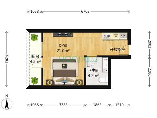维多利亚广场 1室0厅1卫 52平方