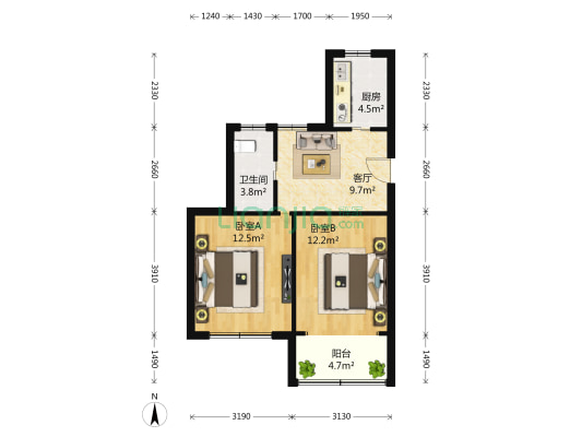 富岩路2号 2室1厅1卫 0平方