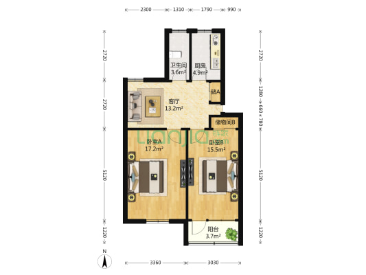 机场新村(龙华) 2室1厅1卫 74平方