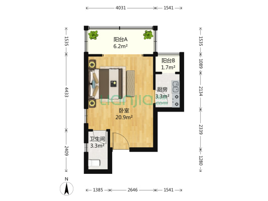 鼎晟国际 1室0厅1卫 50平方