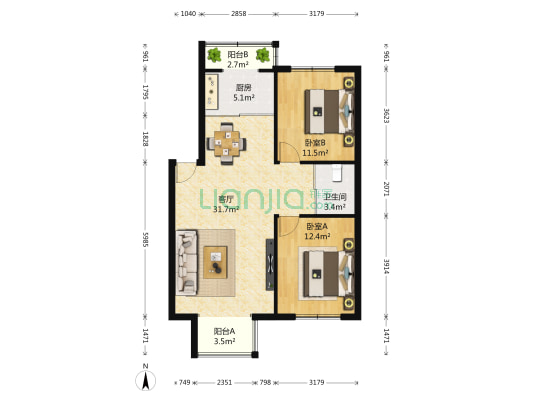 依云北郡B区 2室1厅1卫 98平方