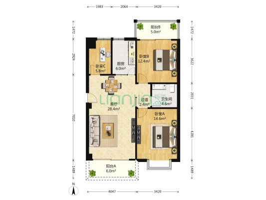 裕发花园 3室1厅1卫 101平方
