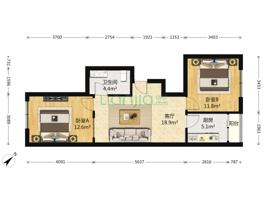开建阳光馨苑 2室1厅1卫 81平方
