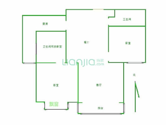 京南一品2-2-1-2 110.00平双阳两居室-户型图