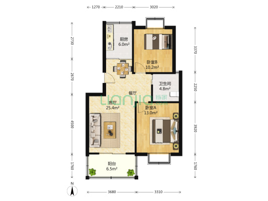 金隆家园 2室1厅1卫 81平方