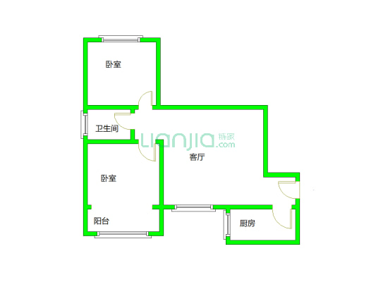 鼓楼新城 2室2厅 南 北-户型图