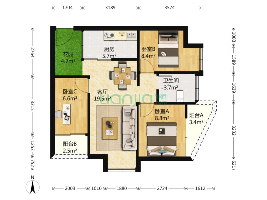 世纪春城四期 3室1厅1卫 76平方