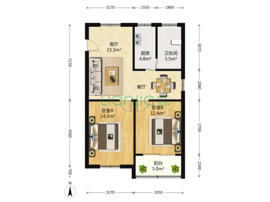 北大街108弄 2室2厅1卫 82平方
