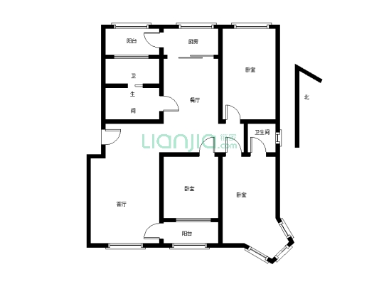 小区位置好 大平方 三室两厅一厨两卫 简单装修-户型图