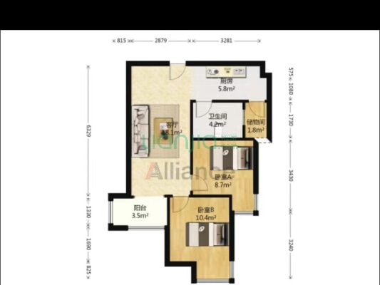 花园式社区，保利物业，集中供暖。南向两居-户型图