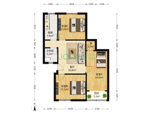 新河一村南区 3室1厅1卫 87平方