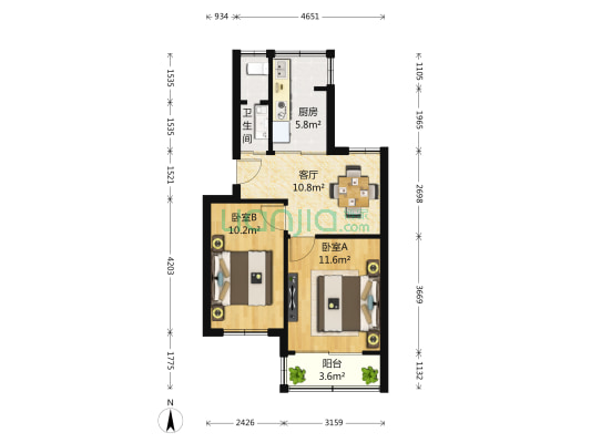天坛新村16号 2室1厅1卫 59平方
