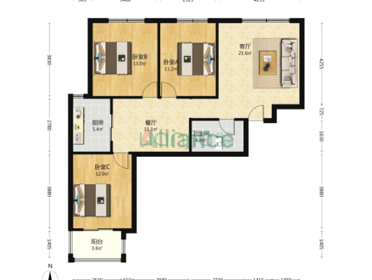 火车站 南北通透三居 精装 拎包入住-户型图