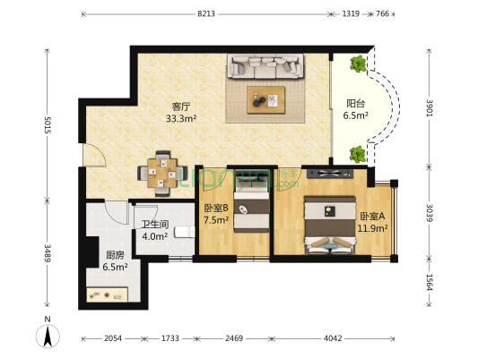 平常人家 2室1厅1卫 85平方