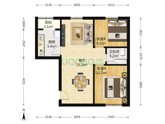 朝丰家园15号院 2室1厅1卫 77平方